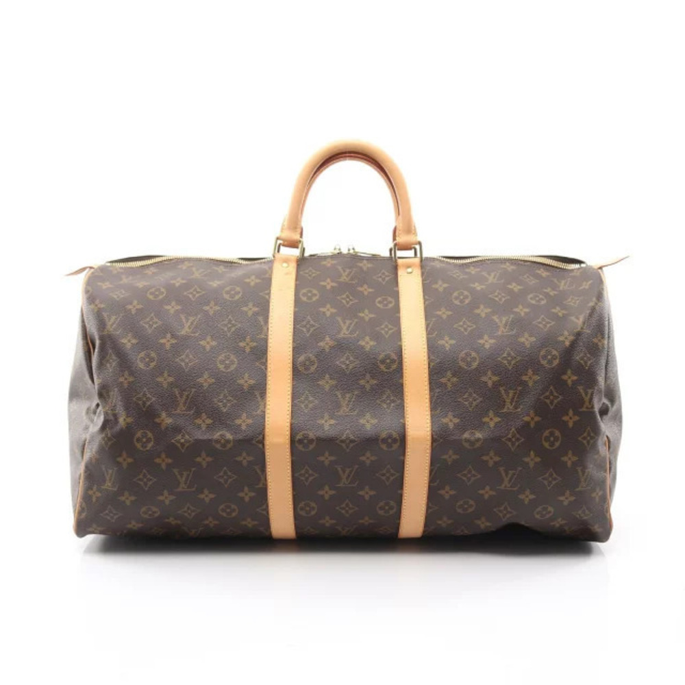 Louis Vuitton Keepall Canvas Leather Monogram Travel Bag Brown